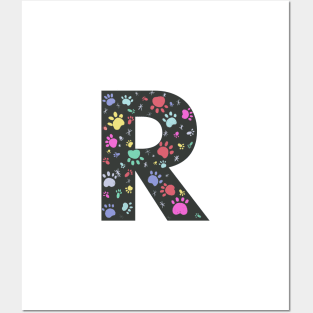 R letter  with colorful paw print Posters and Art